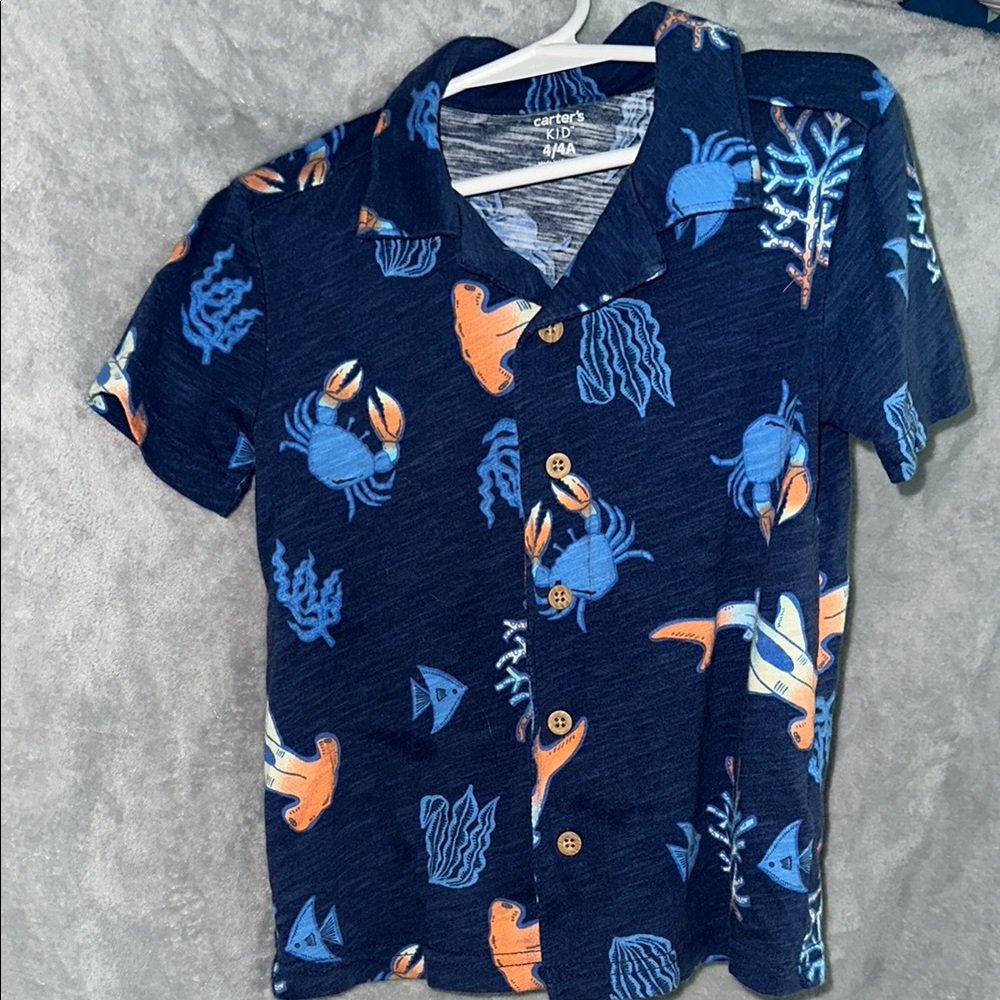 Carter's Blue Button Down Shirt with Tropical Print